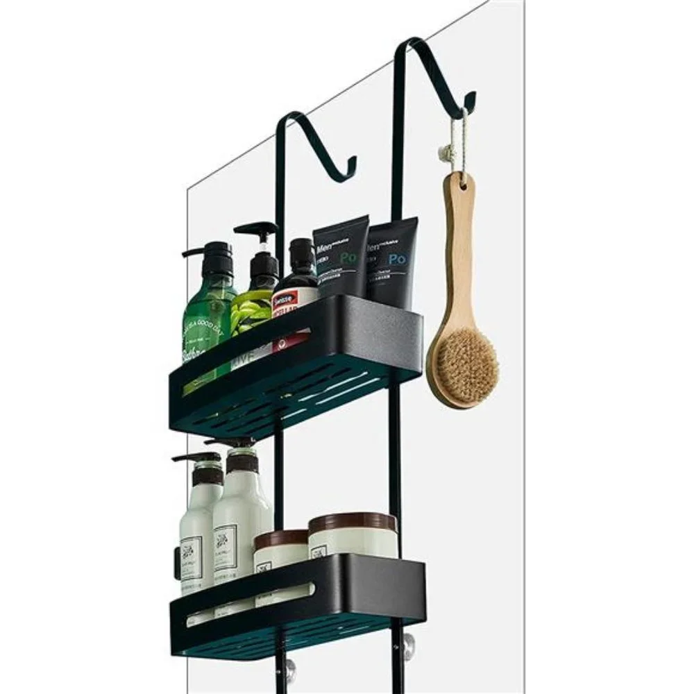 Over the Door Shower Caddy Hanging 2-Tier Shower Organizer with Hook and Basket